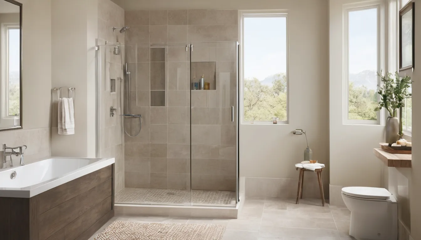 Homeowner looking at a new low-entry walk-in shower in a bright bathroom in Antioch